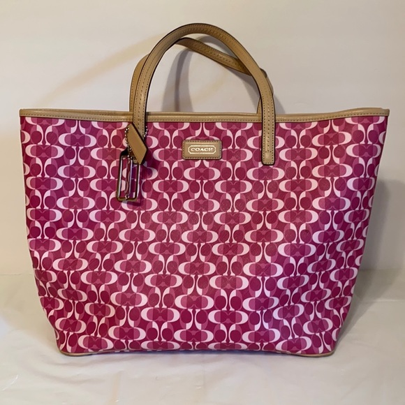 Coach Handbags - Coach Tote Bright Magenta And Tan